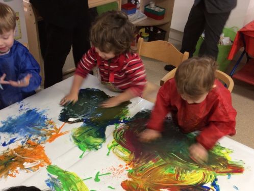 Preschool explore mixing colours